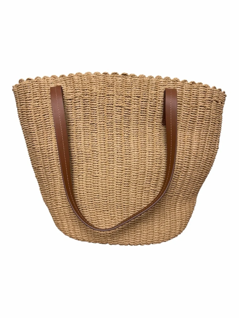 JCrew X-Large Woven Straw Market Tote Bag Leather Handles NWT